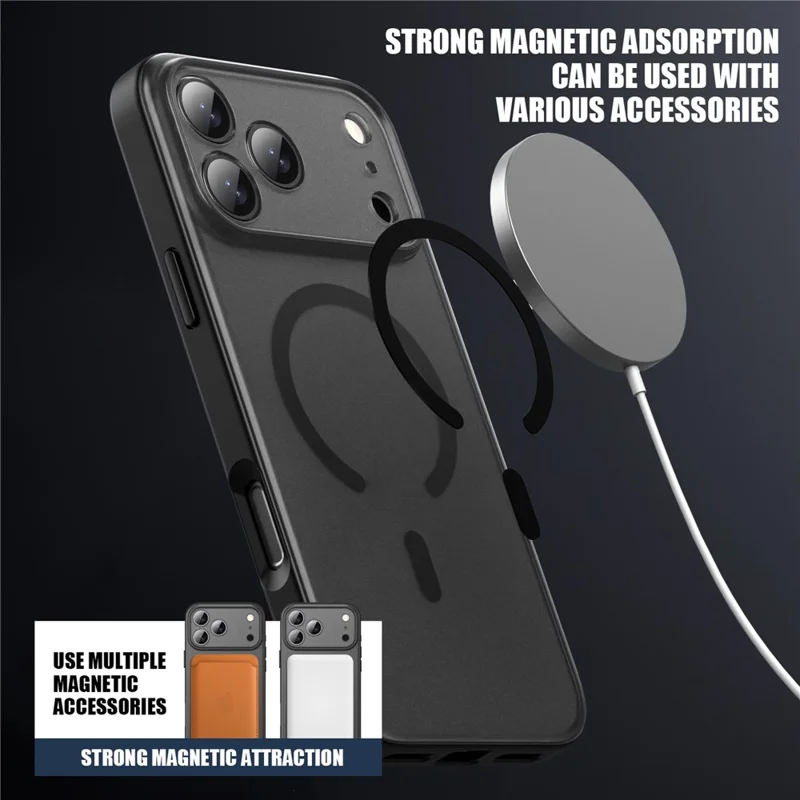 IPAKY For iPhone 17 Pro Max Magnetic Case Shockproof PC + TPU Matte Phone Cover - White
