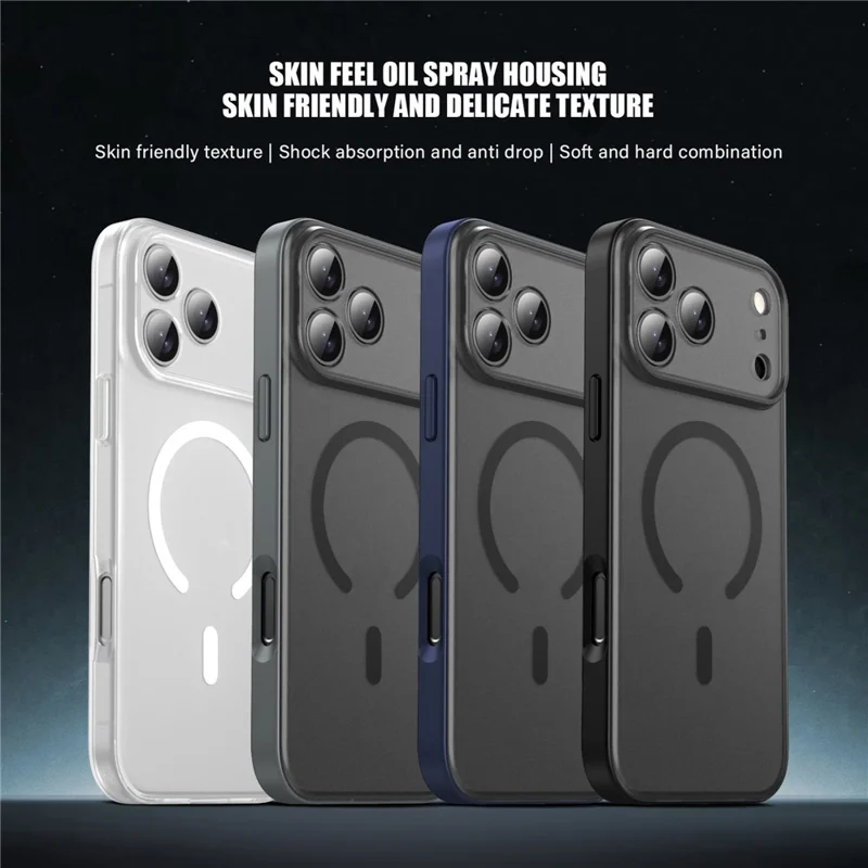 IPAKY For iPhone 17 Pro Max Magnetic Case Shockproof PC + TPU Matte Phone Cover - White