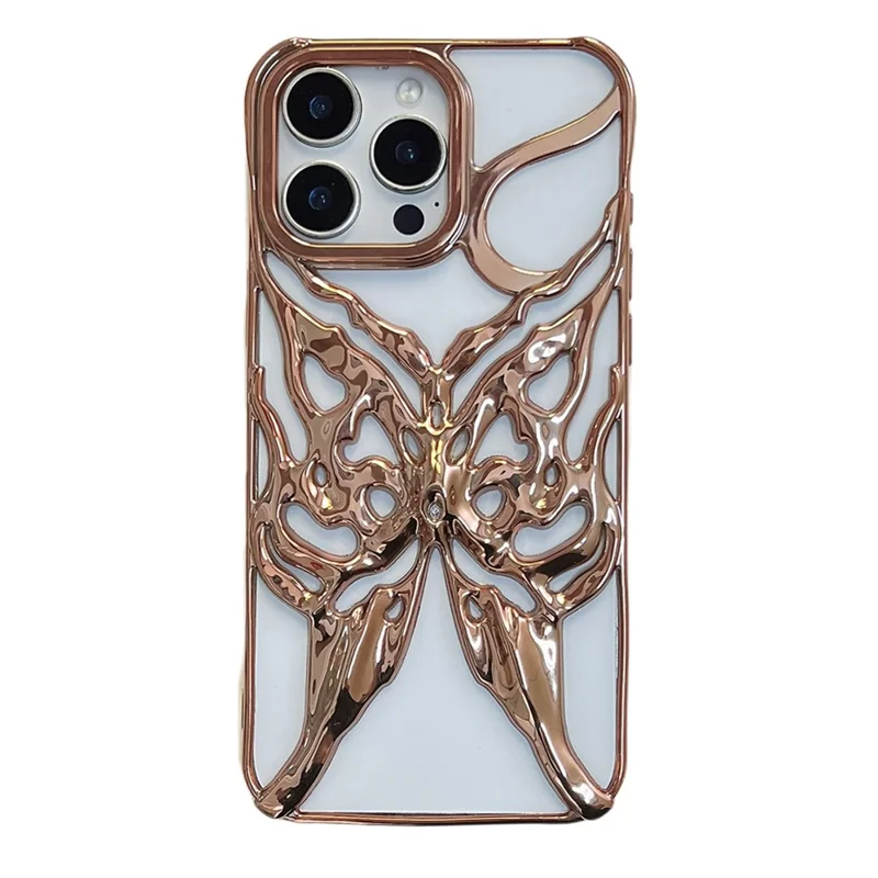 For iPhone 16 Pro Max Case Electroplated Hollow Butterfly Pattern Creative Design TPU Phone Cover - Gold