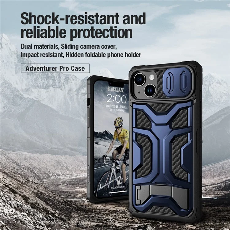 Nillkin Adventurer Pro Для Iphone 14 Plus Kickstand Slide Cover Design Телефон Антипровод Case TPU+PC Hybrid Protective Cover - Синий
