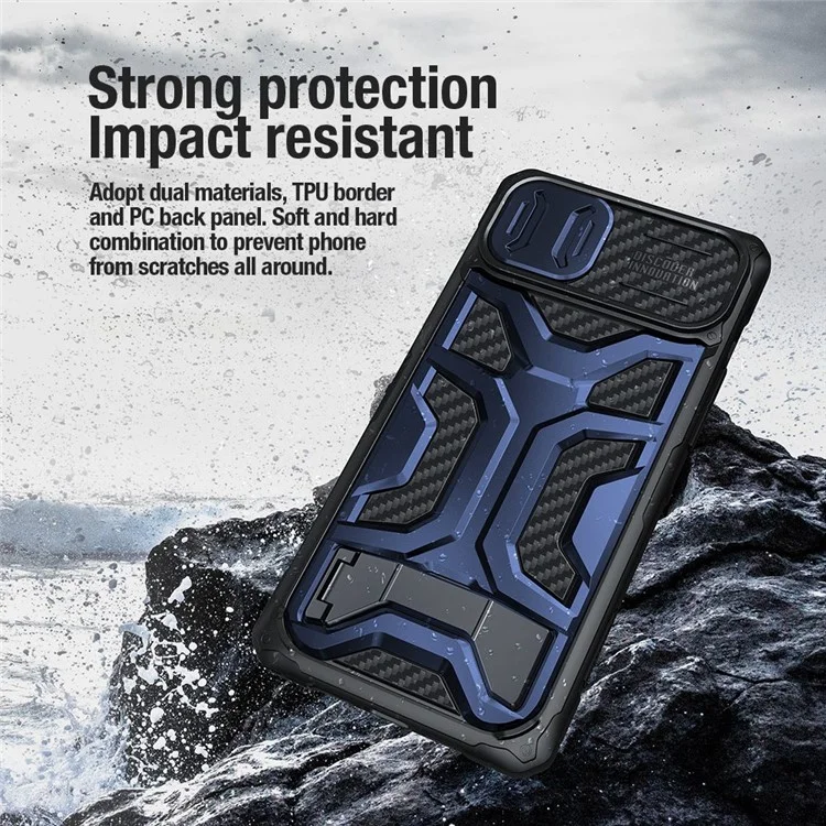 Nillkin Adventurer Pro Для Iphone 14 Plus Kickstand Slide Cover Design Телефон Антипровод Case TPU+PC Hybrid Protective Cover - Синий