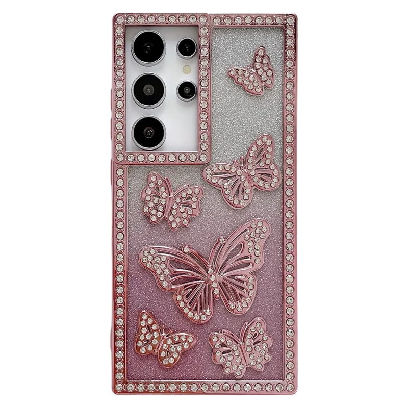 For Samsung Galaxy S24 Ultra Case Rhinestone Butterfly Decor Soft TPU Phone Cover - Pink