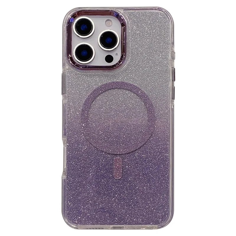 Capa para iPhone 16 Pro TPU + Acrílico Glitter Magnética Compatível com MagSafe - Roxa