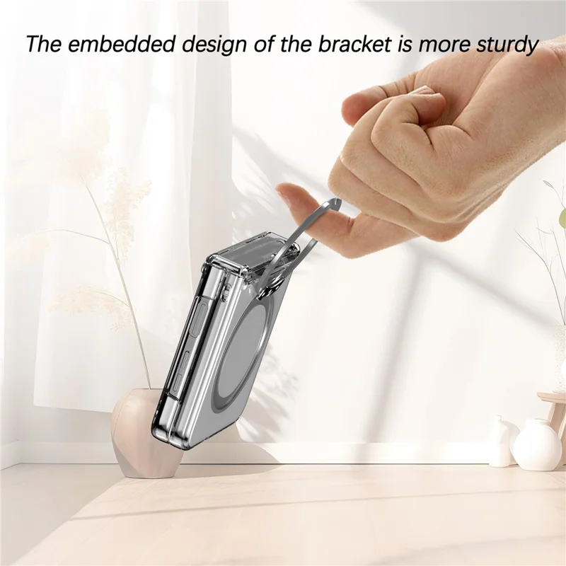 For Samsung Galaxy Z Flip7 5G Case with Magnetic Kickstand Spring Hinge PC Folding Phone Cover - Transparent