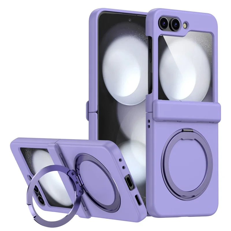 For Samsung Galaxy Z Flip7 5G Case with Magnetic Kickstand Spring Hinge PC Folding Phone Cover - Purple