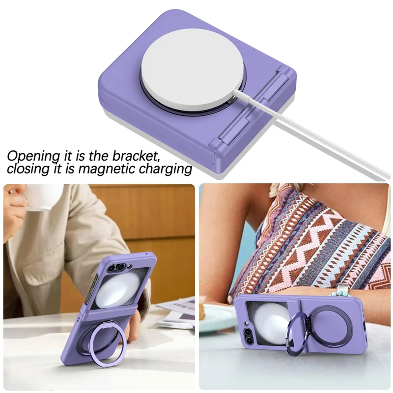 For Samsung Galaxy Z Flip7 5G Case with Magnetic Kickstand Spring Hinge PC Folding Phone Cover - Purple