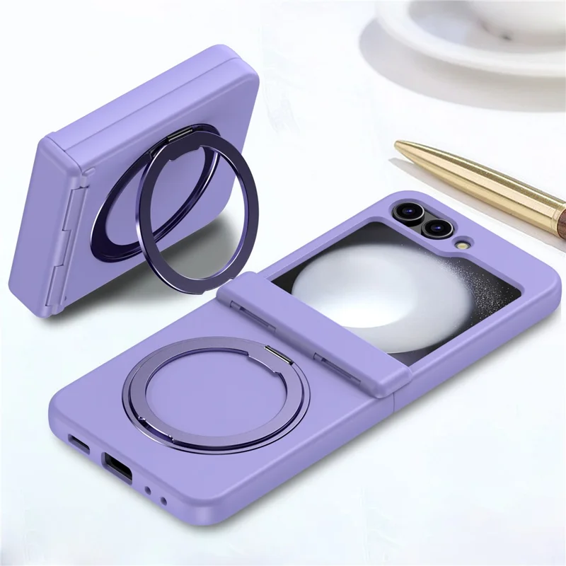 For Samsung Galaxy Z Flip7 5G Case with Magnetic Kickstand Spring Hinge PC Folding Phone Cover - Purple