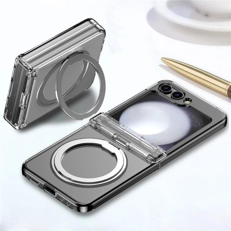 For Samsung Galaxy Z Flip5 5G Case with Magnetic Kickstand Spring Hinge PC Folding Phone Cover - Transparent