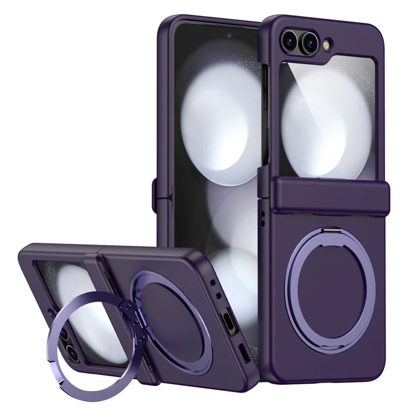 Capa para Samsung Galaxy Z Flip5 5G com Suporte Magnético e Dobradiça de Mola, Capa de Telefone Dobrável em PC - Roxo Escuro