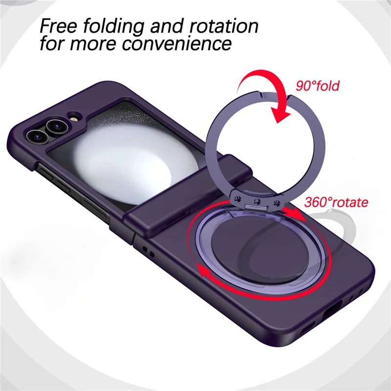 Capa para Samsung Galaxy Z Flip5 5G com Suporte Magnético e Dobradiça de Mola, Capa de Telefone Dobrável em PC - Roxo Escuro