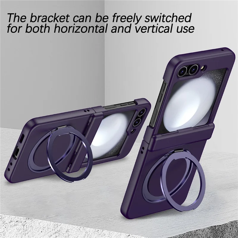 Capa para Samsung Galaxy Z Flip5 5G com Suporte Magnético e Dobradiça de Mola, Capa de Telefone Dobrável em PC - Roxo Escuro