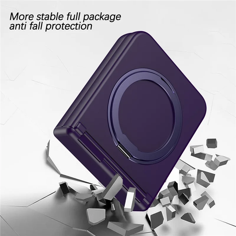 Capa para Samsung Galaxy Z Flip5 5G com Suporte Magnético e Dobradiça de Mola, Capa de Telefone Dobrável em PC - Roxo Escuro