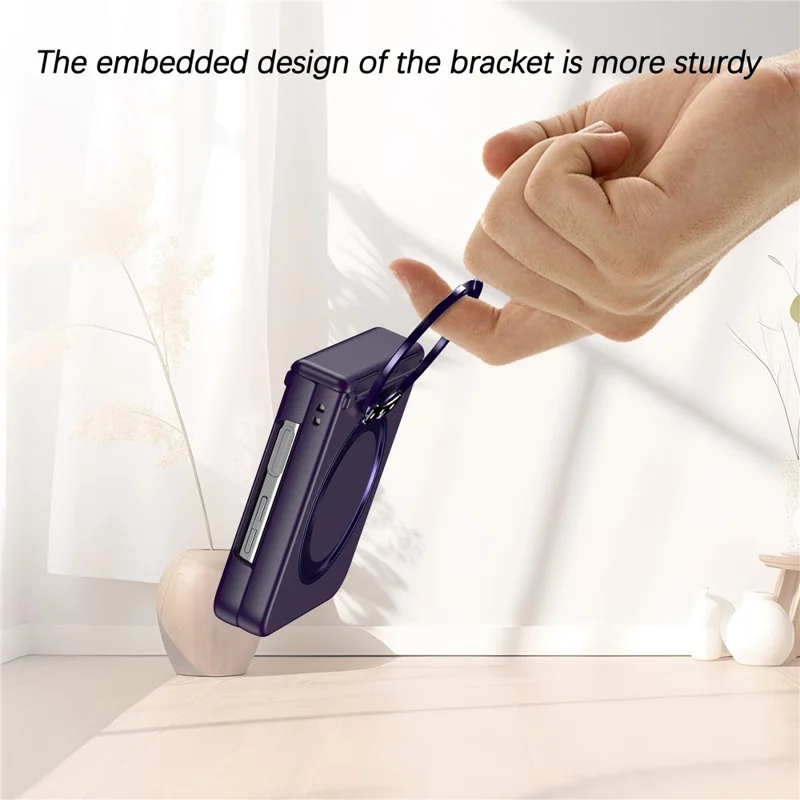 Capa para Samsung Galaxy Z Flip5 5G com Suporte Magnético e Dobradiça de Mola, Capa de Telefone Dobrável em PC - Roxo Escuro