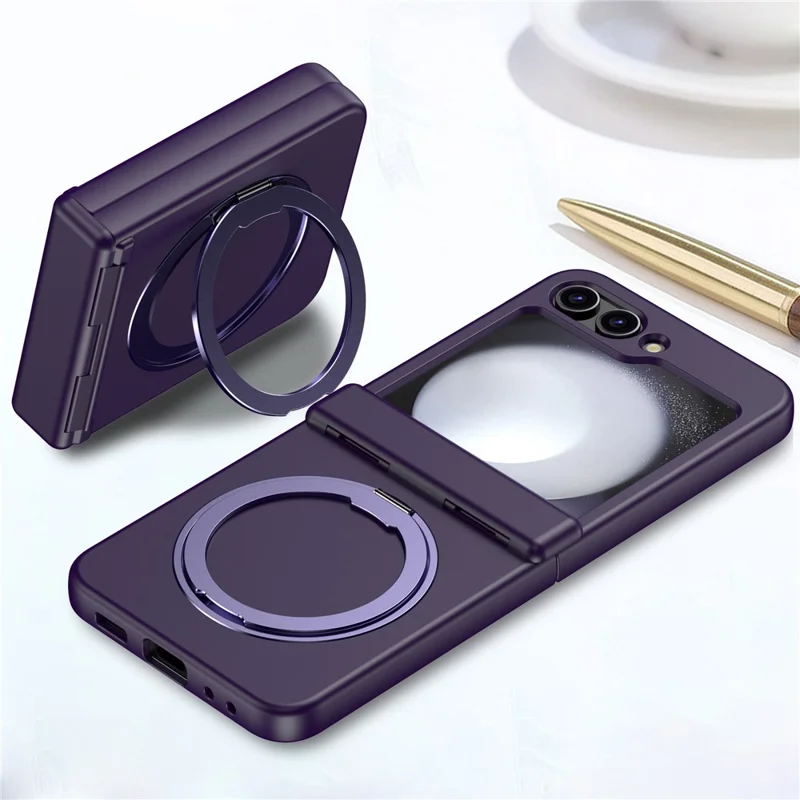 Capa para Samsung Galaxy Z Flip5 5G com Suporte Magnético e Dobradiça de Mola, Capa de Telefone Dobrável em PC - Roxo Escuro