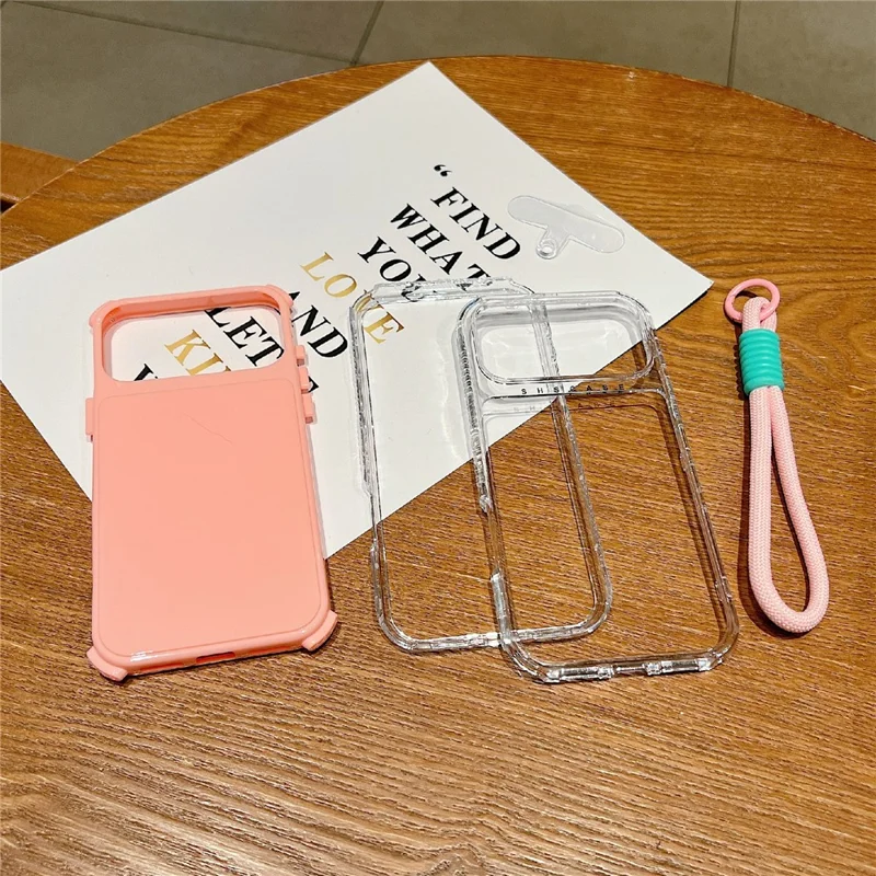 Für iPhone 17 Pro Max Hülle 3-in-1 Stoßfeste PC + TPU Handyrückseite mit Handschlaufe - Rosa