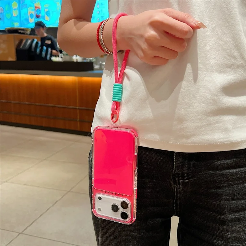 Für iPhone 17 Pro Max Hülle 3-in-1 Stoßfeste PC + TPU Handyrückseite mit Handschlaufe - Rosa