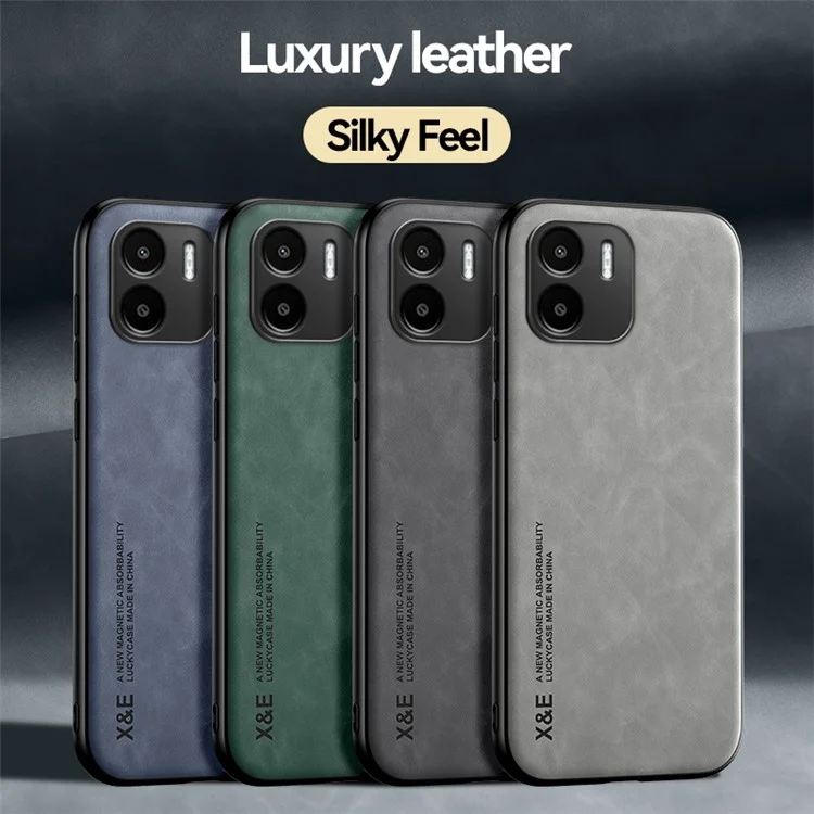 X&E For Xiaomi Redmi A1 4G / A2 4G Skin-touch PU Leather Coated TPU+PC Protective Back Cover with Car Mount Metal Sheet - Light Grey