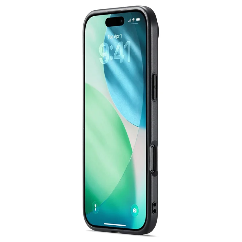 DG.MING Pour iPhone 17 Étui Antichoc en Cuir PU avec Coque Hybride PC + TPU - Noir