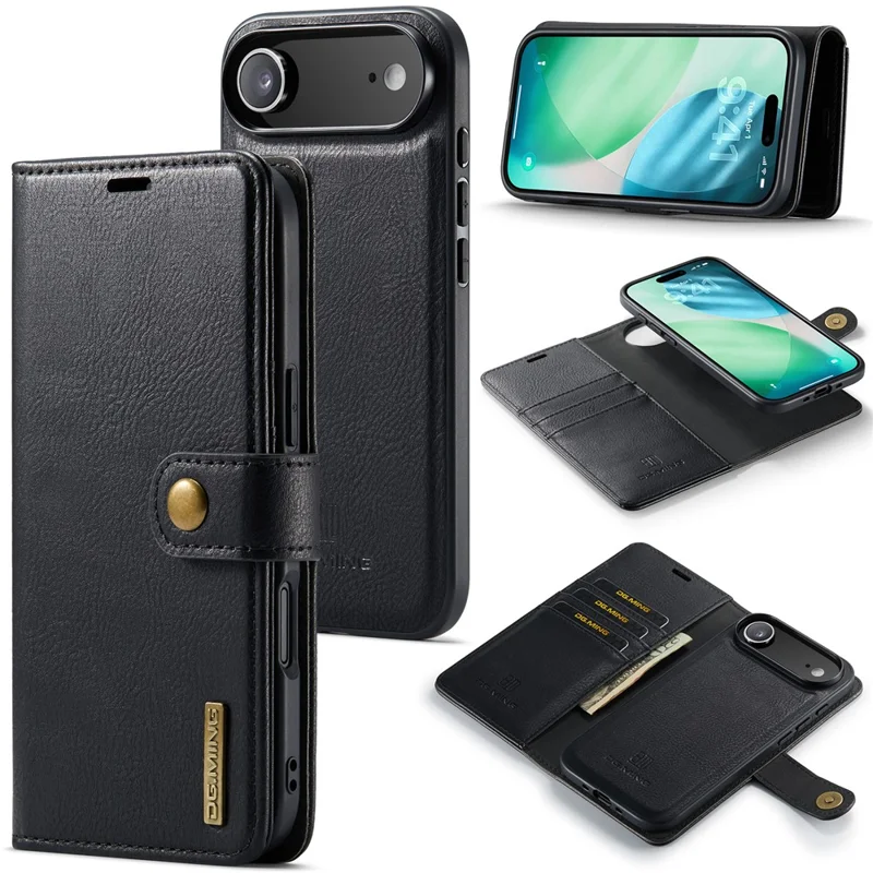 DG.MING para iPhone 17 Capa de Ar Destacável em Couro Dividido - Preto