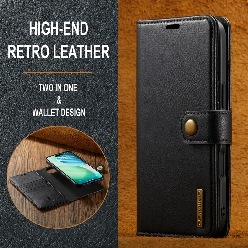 DG.MING para iPhone 17 Capa de Ar Destacável em Couro Dividido - Preto