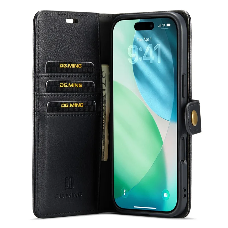 DG.MING para iPhone 17 Capa de Ar Destacável em Couro Dividido - Preto
