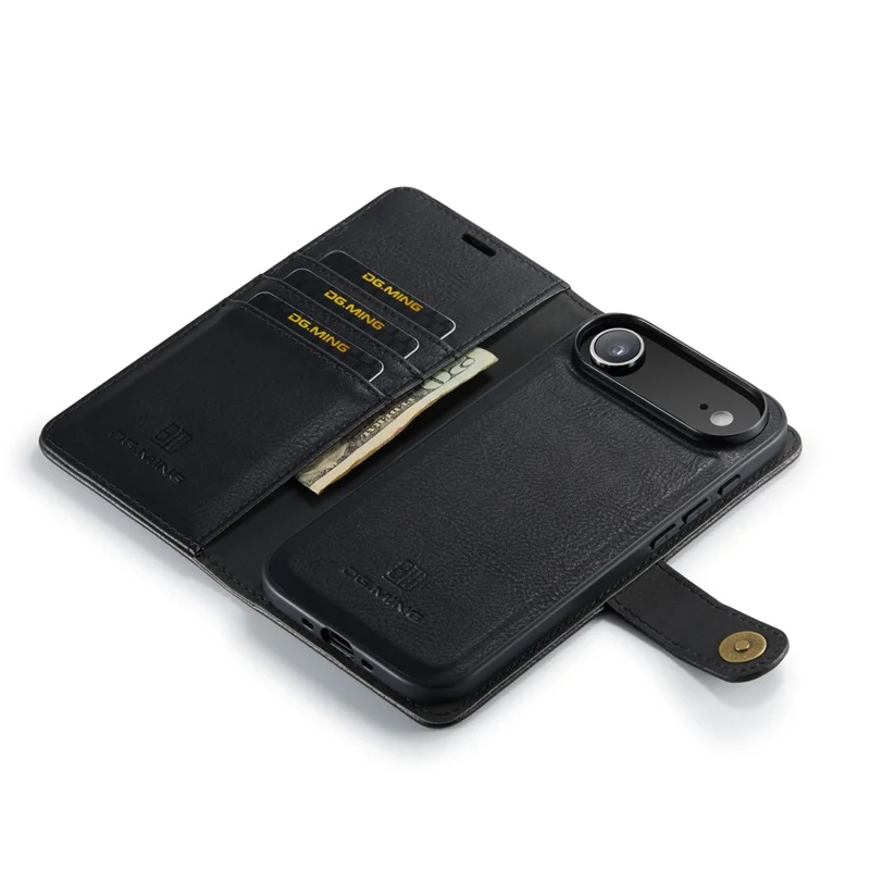 DG.MING para iPhone 17 Capa de Ar Destacável em Couro Dividido - Preto
