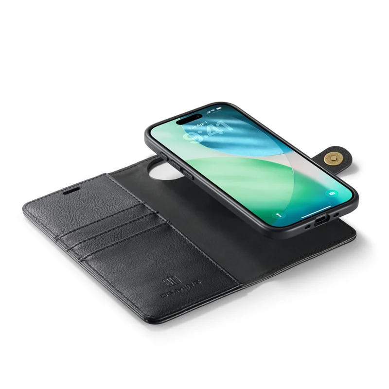 DG.MING para iPhone 17 Capa de Ar Destacável em Couro Dividido - Preto