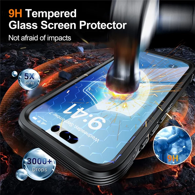 For iPhone 17 Magnetic Case PC + TPU Phone Cover with Tempered Glass Screen Film - Black