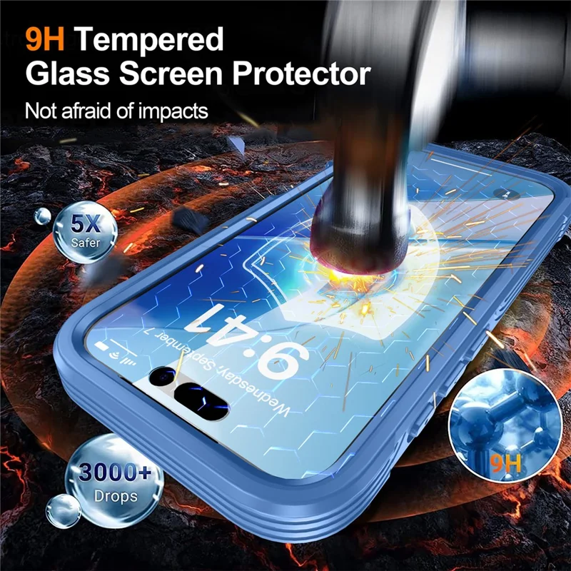 For iPhone 17 Magnetic Case PC + TPU Phone Cover with Tempered Glass Screen Film - Sky Blue