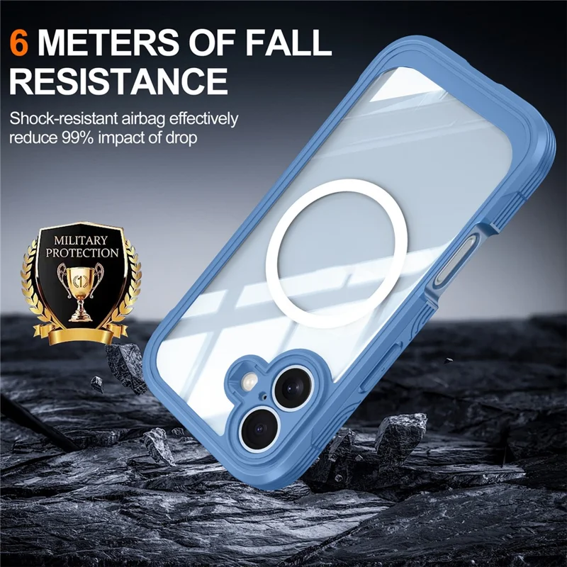 For iPhone 17 Magnetic Case PC + TPU Phone Cover with Tempered Glass Screen Film - Sky Blue