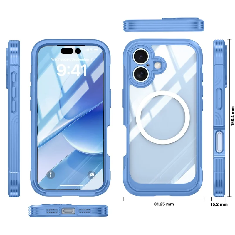 For iPhone 17 Magnetic Case PC + TPU Phone Cover with Tempered Glass Screen Film - Sky Blue