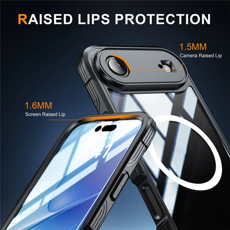 For iPhone 17 Air Magnetic Case PC + TPU Phone Cover with Tempered Glass Screen Film - Black
