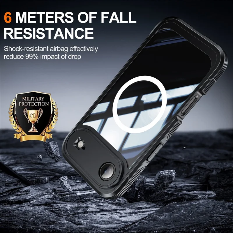 For iPhone 17 Air Magnetic Case PC + TPU Phone Cover with Tempered Glass Screen Film - Black