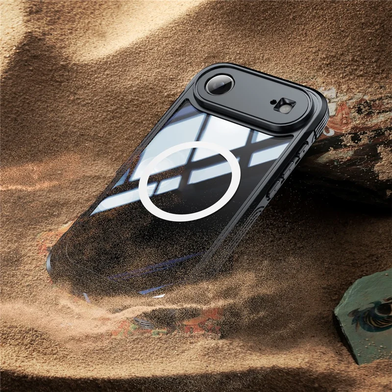 For iPhone 17 Air Magnetic Case PC + TPU Phone Cover with Tempered Glass Screen Film - Black