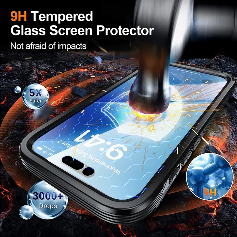 For iPhone 17 Air Magnetic Case PC + TPU Phone Cover with Tempered Glass Screen Film - Black