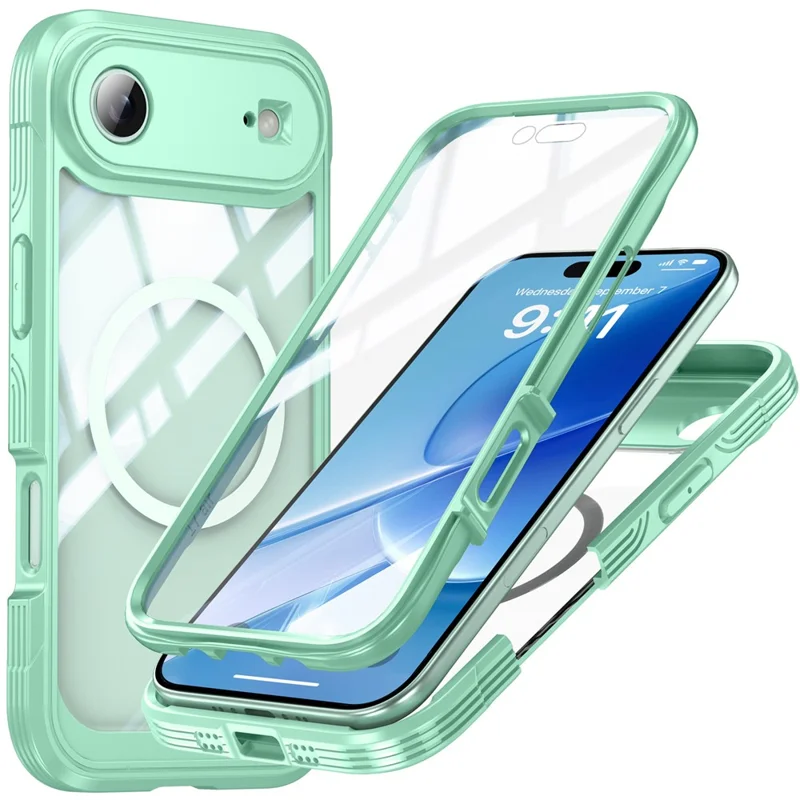 For iPhone Air Magnetic Case PC + TPU Phone Cover with Tempered Glass Screen Film - Green