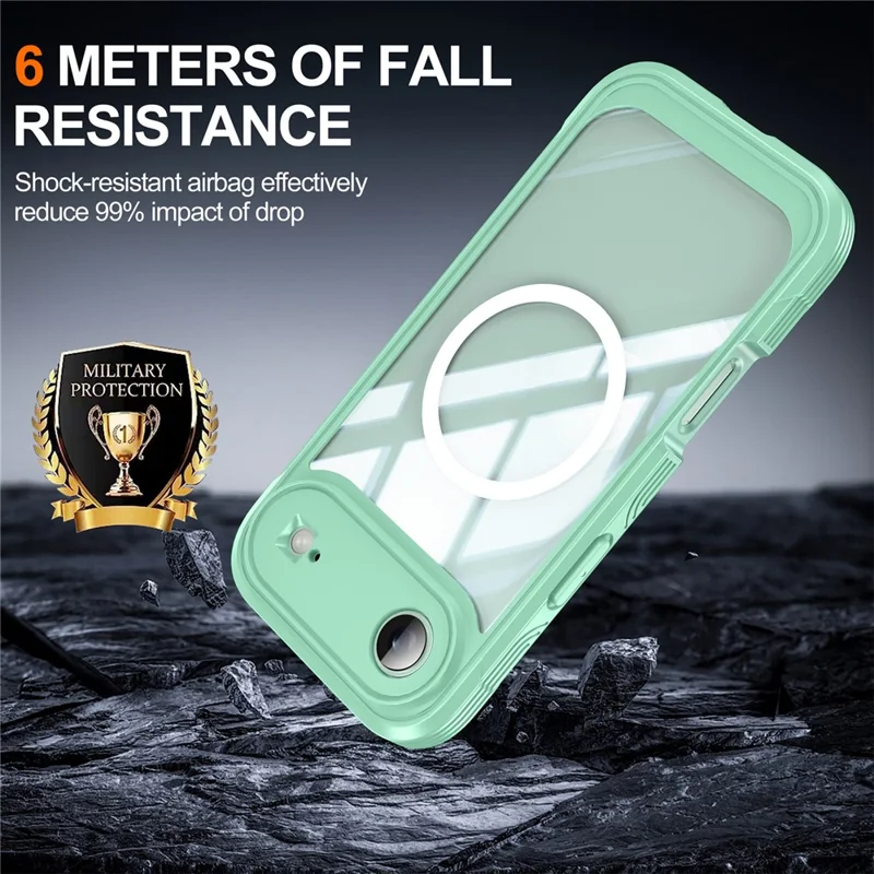 For iPhone Air Magnetic Case PC + TPU Phone Cover with Tempered Glass Screen Film - Green