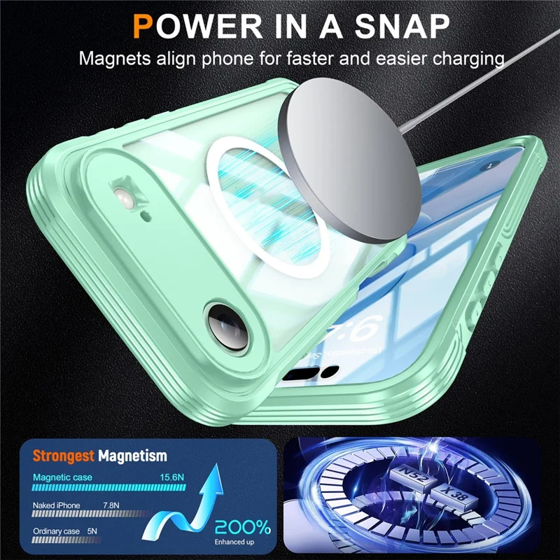 For iPhone Air Magnetic Case PC + TPU Phone Cover with Tempered Glass Screen Film - Green