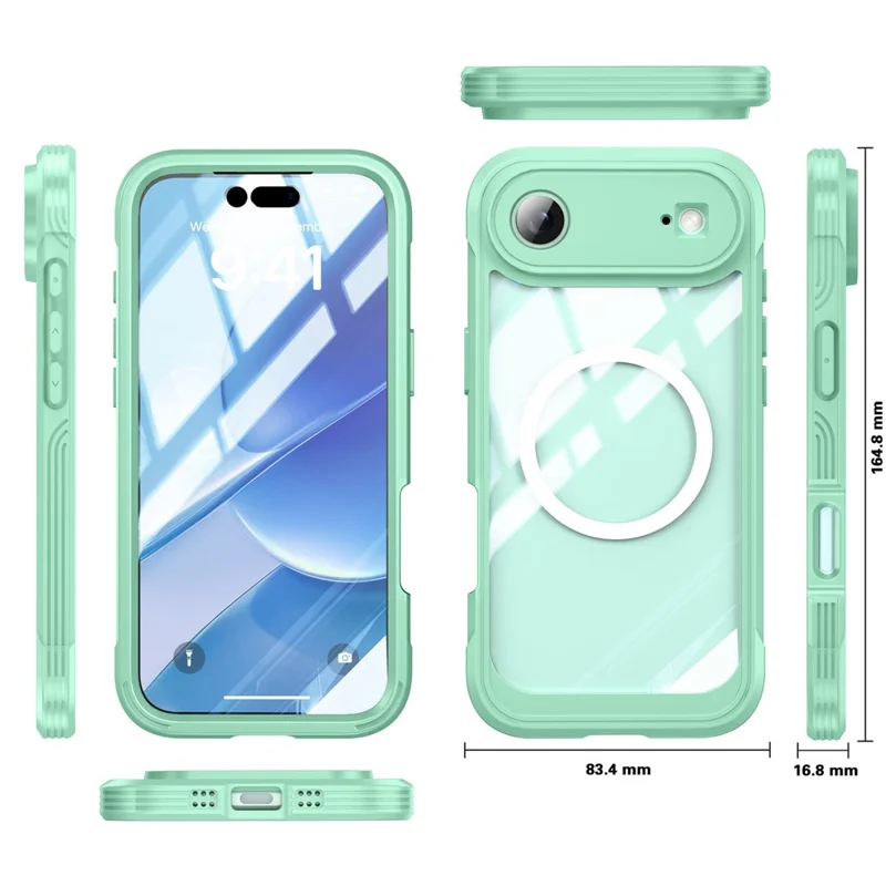 For iPhone Air Magnetic Case PC + TPU Phone Cover with Tempered Glass Screen Film - Green