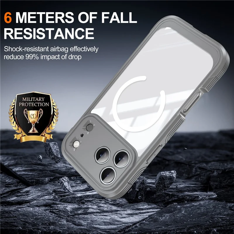 Pour iPhone 17 Pro Étui Magnétique PC + TPU avec Film de Protection d'Écran en Verre Trempé - Gris