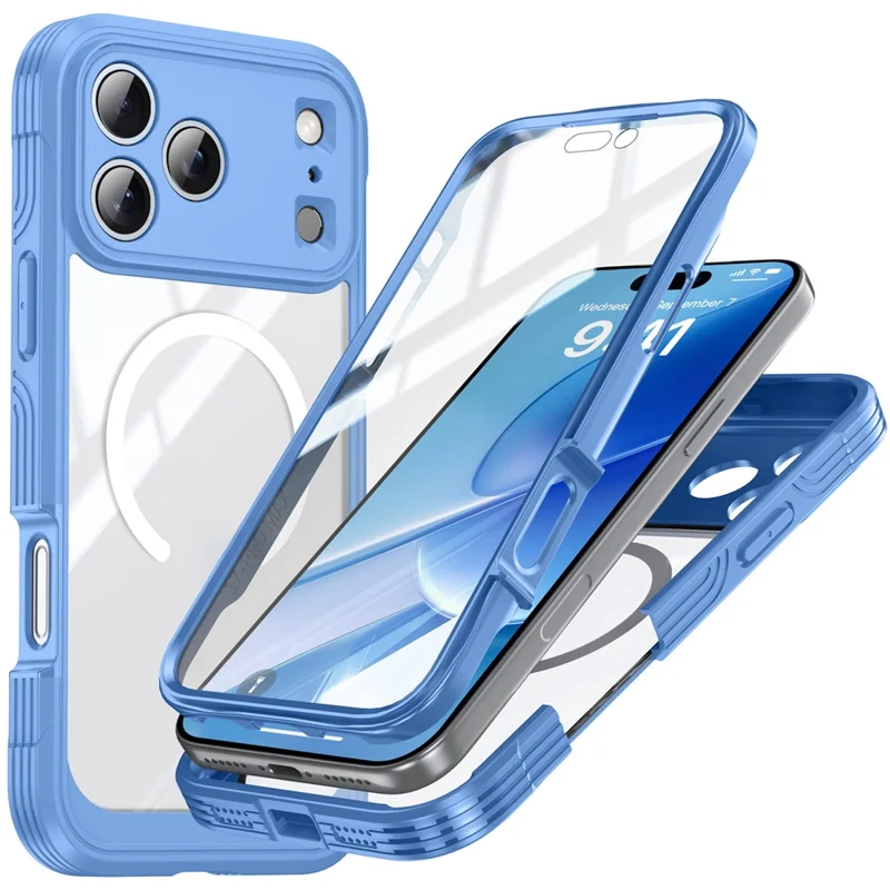 For iPhone 17 Pro Max Case Compatible with MagSafe PC + TPU Phone Cover with Tempered Glass Screen Film - Sky Blue