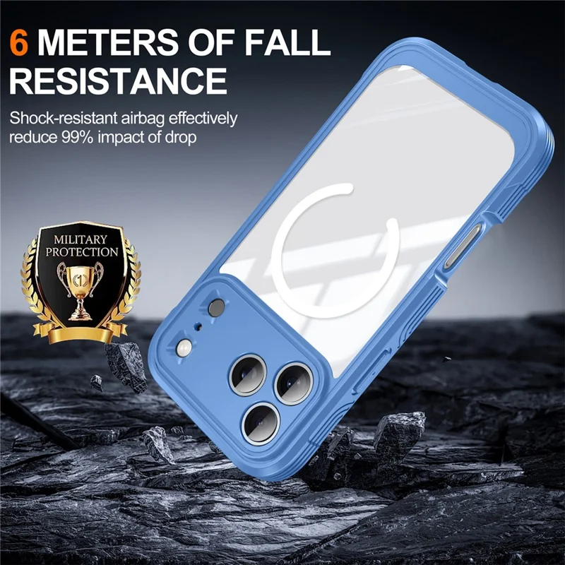 For iPhone 17 Pro Max Case Compatible with MagSafe PC + TPU Phone Cover with Tempered Glass Screen Film - Sky Blue
