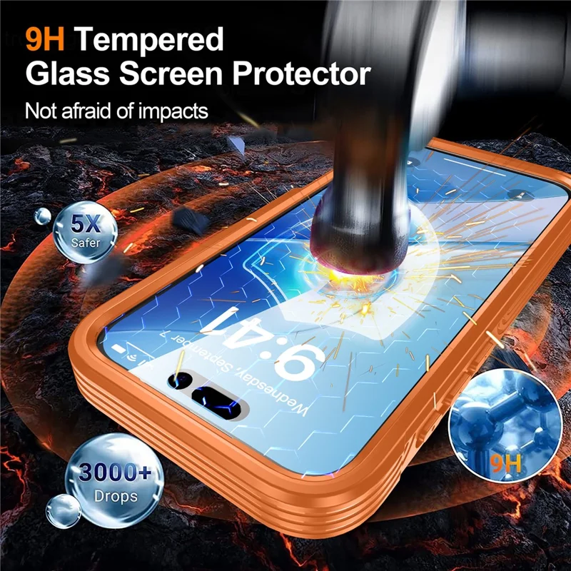 For iPhone 17 Pro Max Case Compatible with MagSafe PC + TPU Phone Cover with Tempered Glass Screen Film - Orange