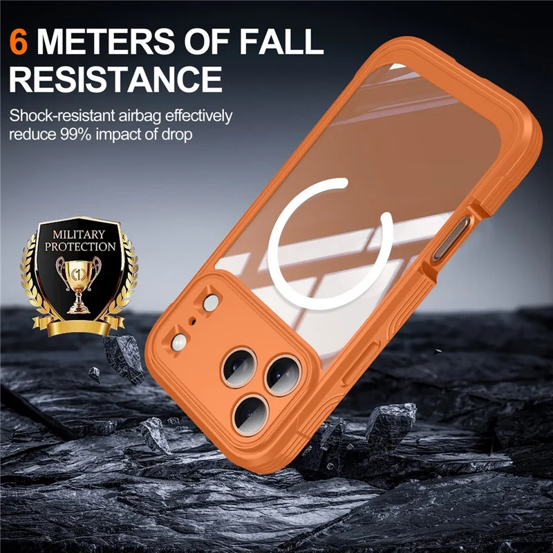 For iPhone 17 Pro Max Case Compatible with MagSafe PC + TPU Phone Cover with Tempered Glass Screen Film - Orange