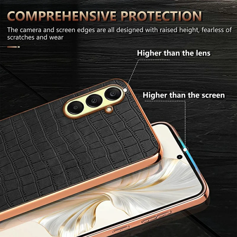 AZNS For Samsung Galaxy A17 5G / A26 5G Case Electroplating Crocodile Texture PU + TPU Phone Cover - Black