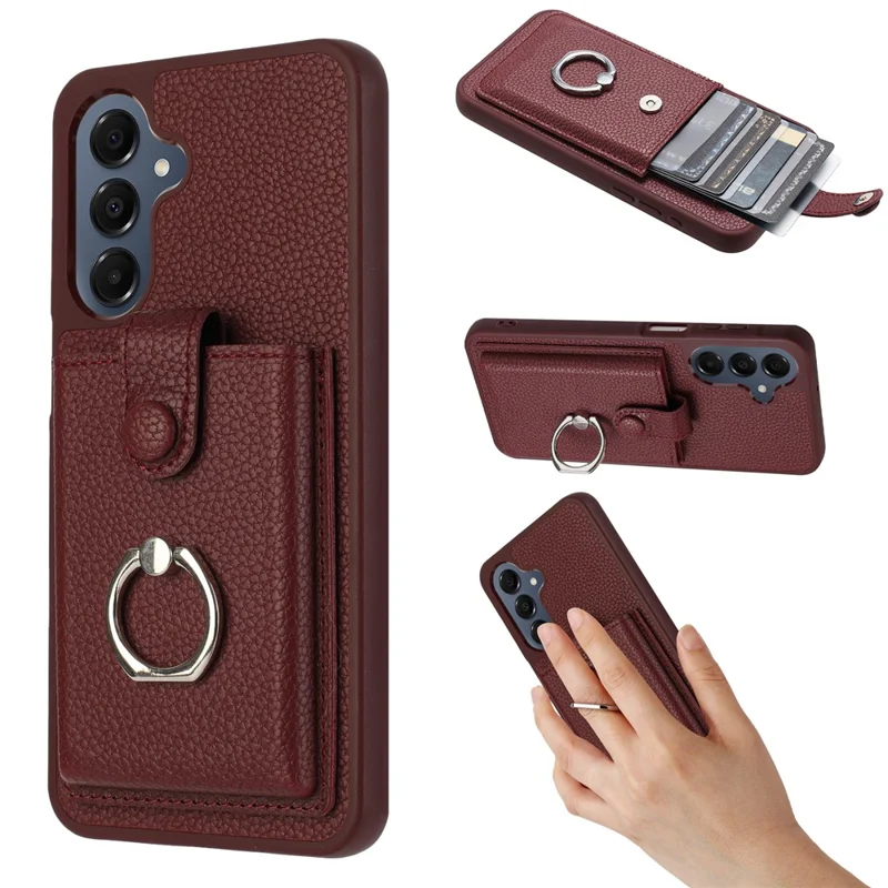 For Samsung Galaxy A17 5G / A17 4G / A26 5G Case with Ring Kickstand Drawing Type Card Slots Leather Back Cover - Wine Red