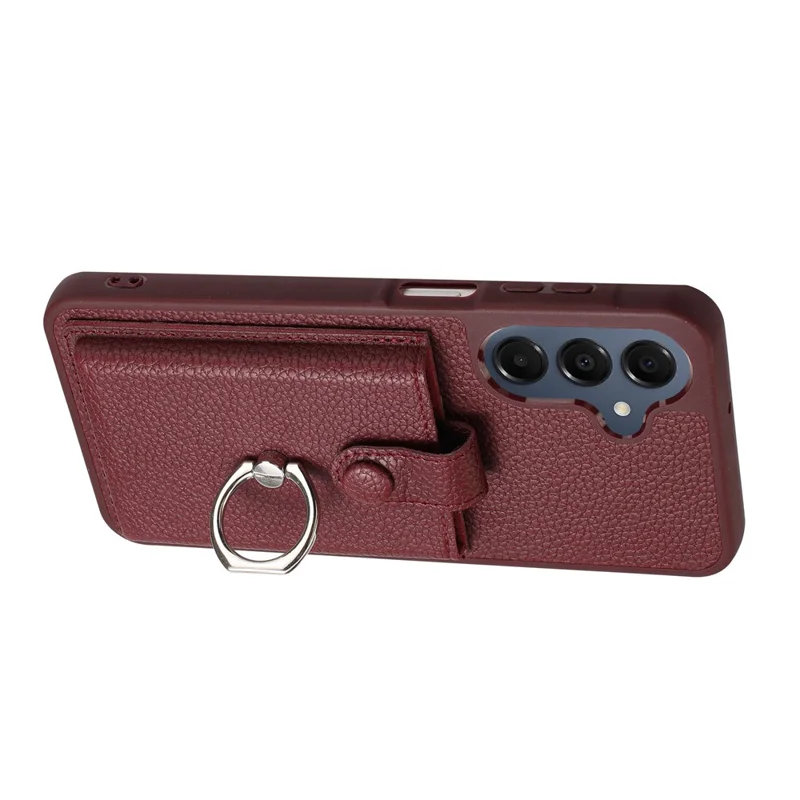 For Samsung Galaxy A17 5G / A17 4G / A26 5G Case with Ring Kickstand Drawing Type Card Slots Leather Back Cover - Wine Red