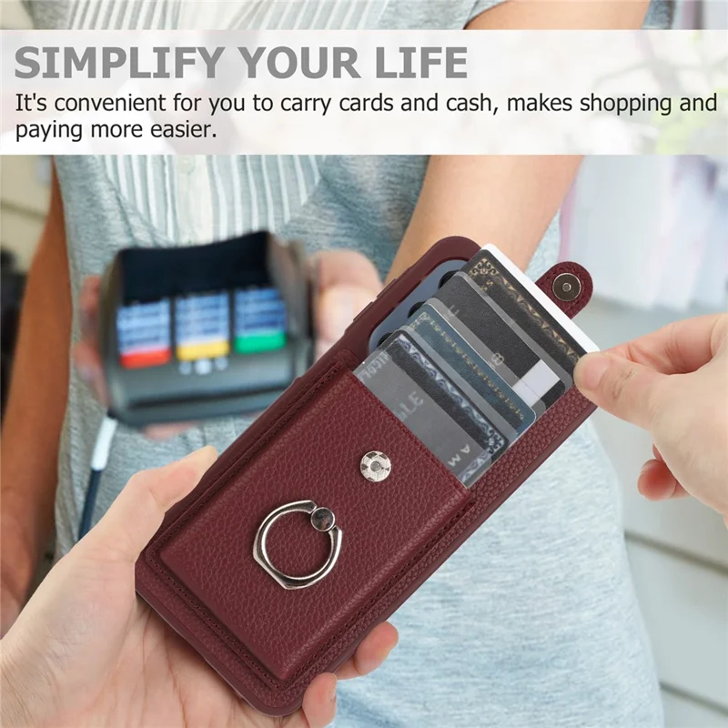 For Samsung Galaxy A17 5G / A17 4G / A26 5G Case with Ring Kickstand Drawing Type Card Slots Leather Back Cover - Wine Red