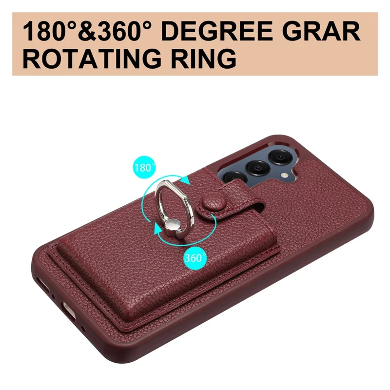 For Samsung Galaxy A17 5G / A17 4G / A26 5G Case with Ring Kickstand Drawing Type Card Slots Leather Back Cover - Wine Red