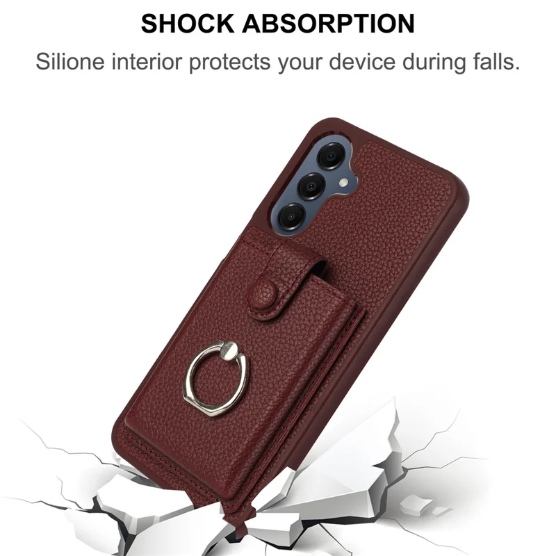 For Samsung Galaxy A17 5G / A17 4G / A26 5G Case with Ring Kickstand Drawing Type Card Slots Leather Back Cover - Wine Red